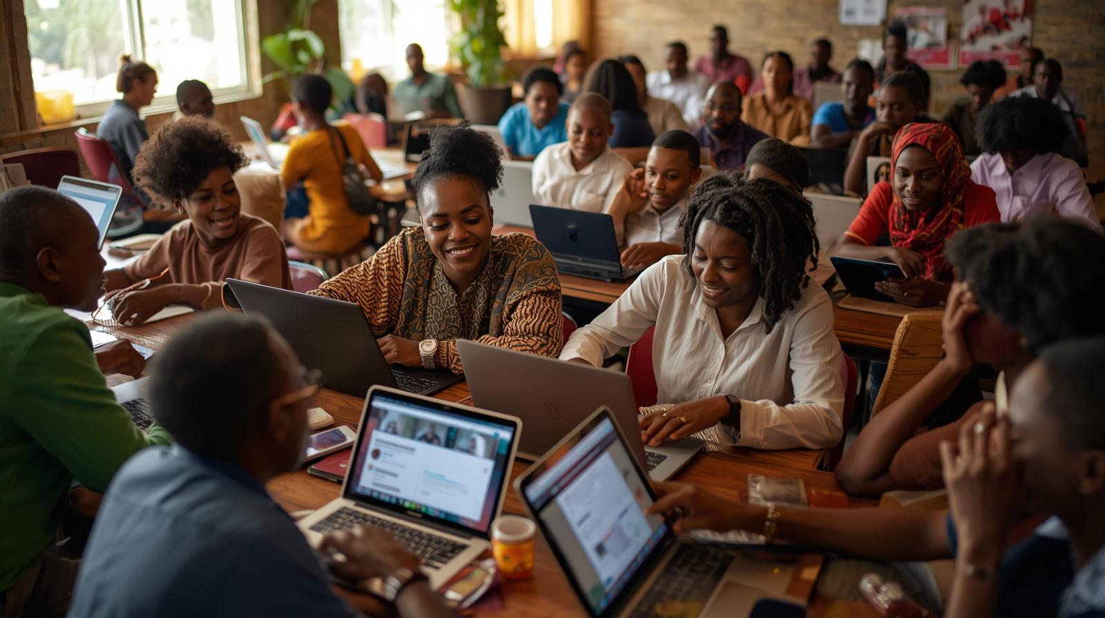 Create a picture of African people participating in Digital Civic Engagement